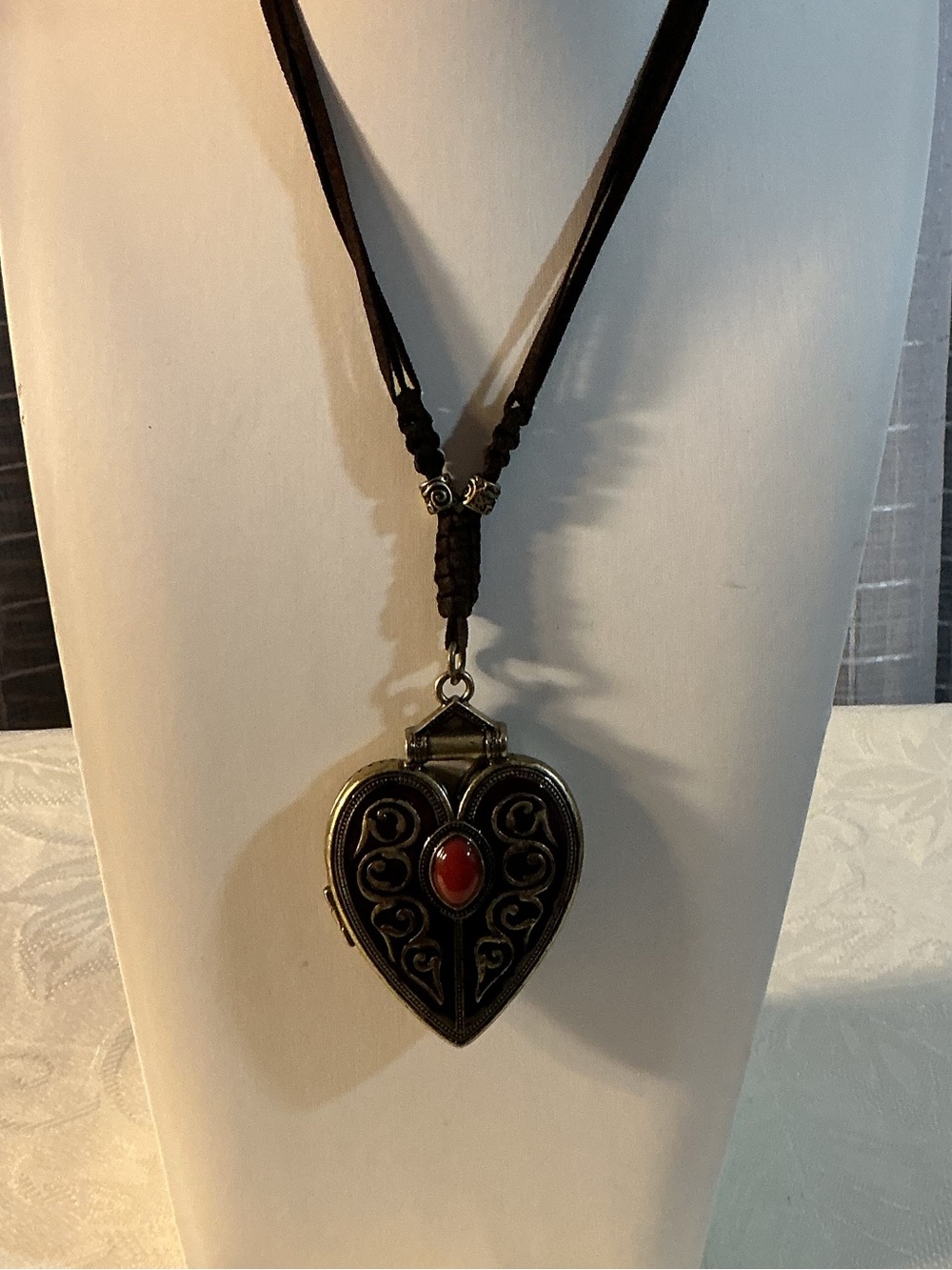 Turkmen Asyk Inspirational Heart Locket Inscribed Antique Bronze Pendant Necklac